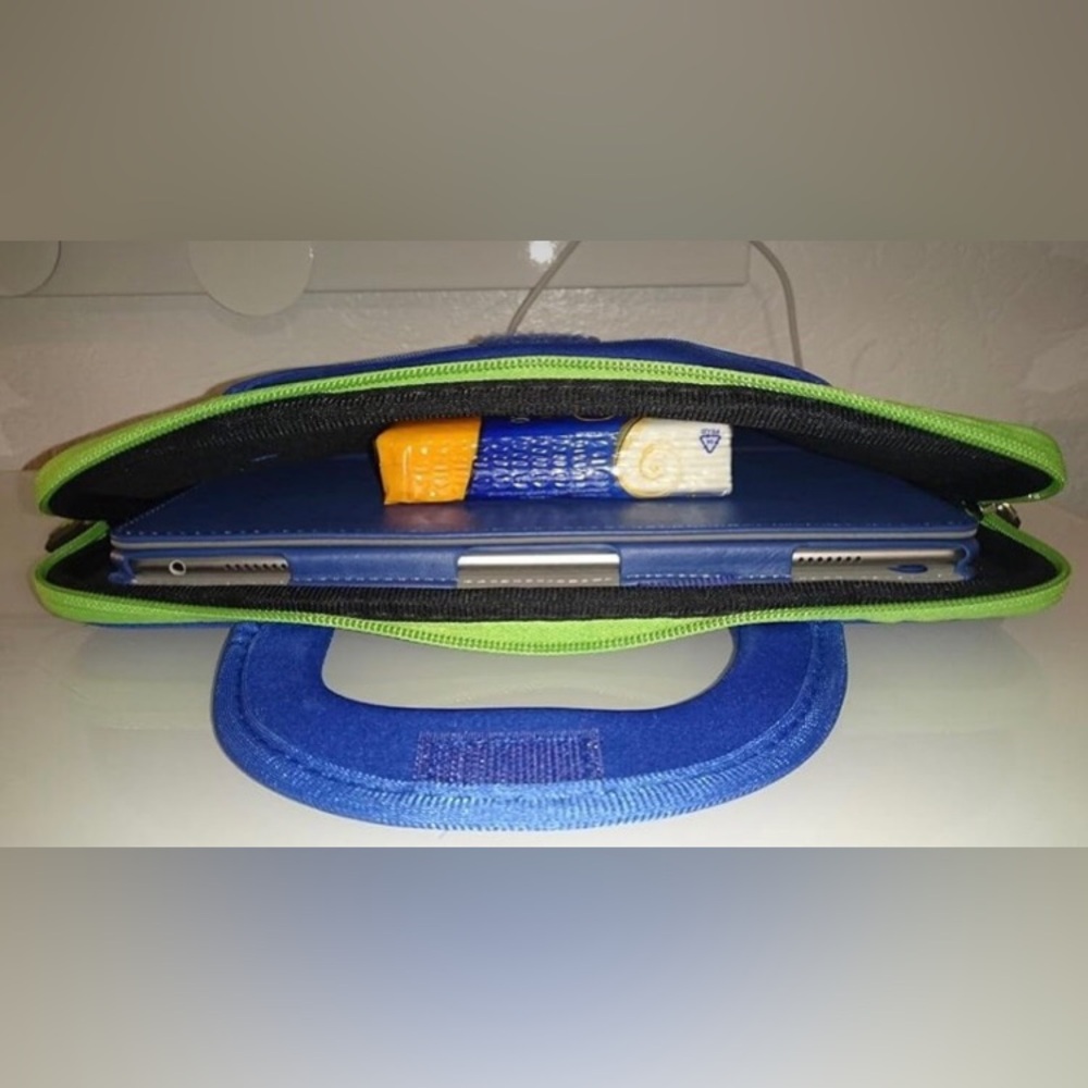 8.9-10.1” Tablet iPad Sleeve Portable Neoprene Zipper Carry Case Bag Blue/Lime - Picture 4 of 5